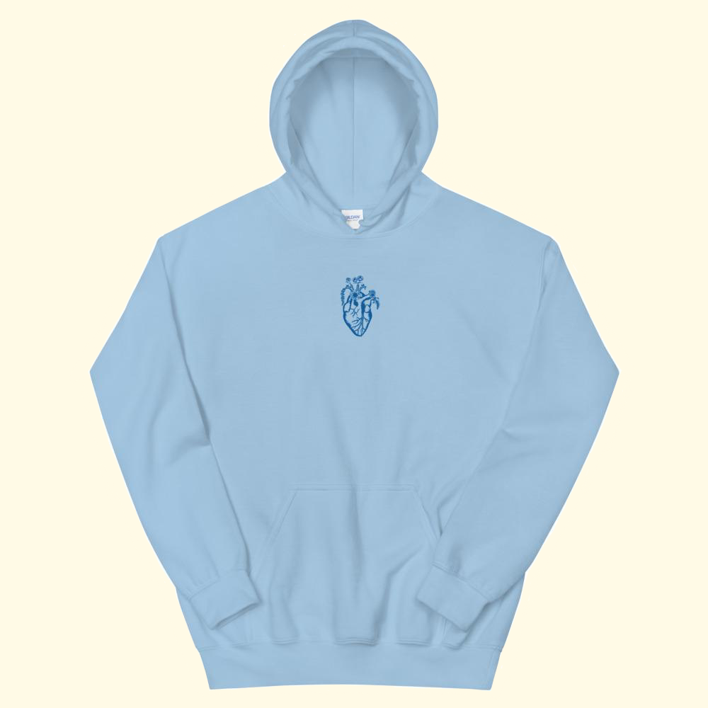 baby blue embroidered heart hoodie