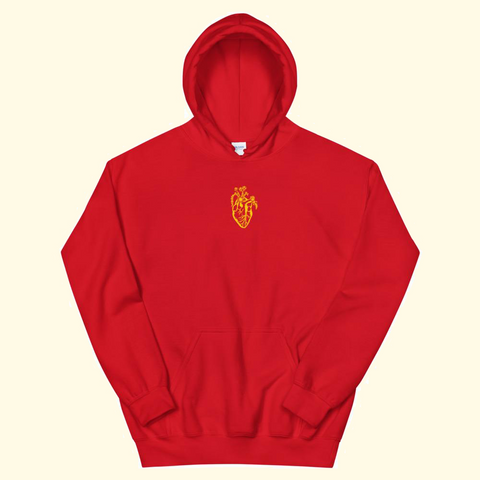 red + gold embroidered heart hoodie